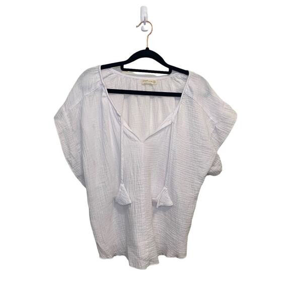 Just Living White Gauzy Short Sleeve Ruffle Top 100% Cotton Small - Picture 3 of 10